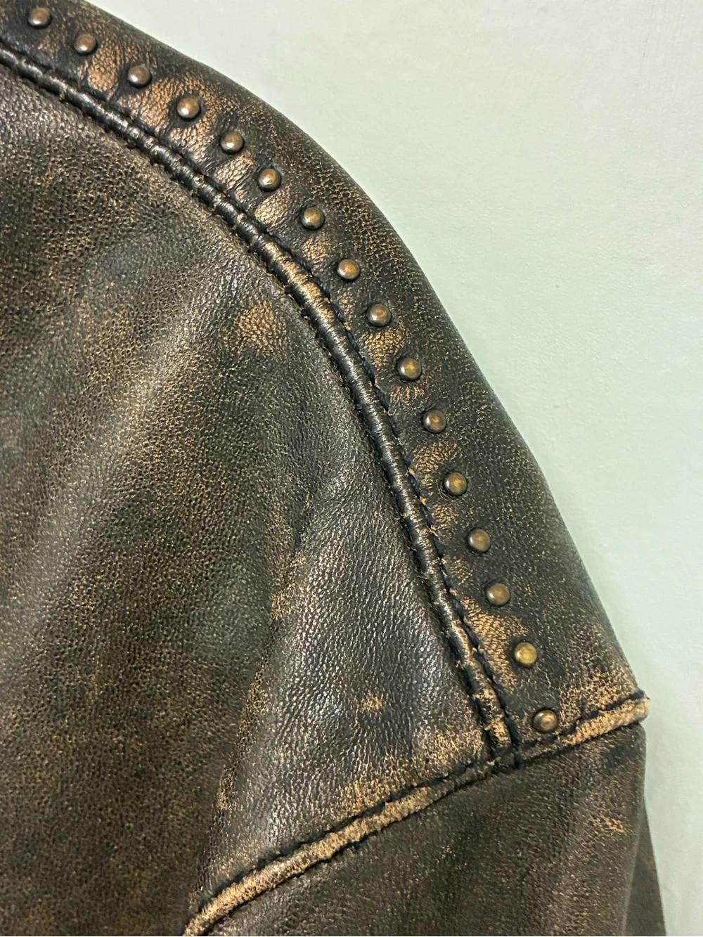 John Varvatos Distressed Leather Biker Jacket Large